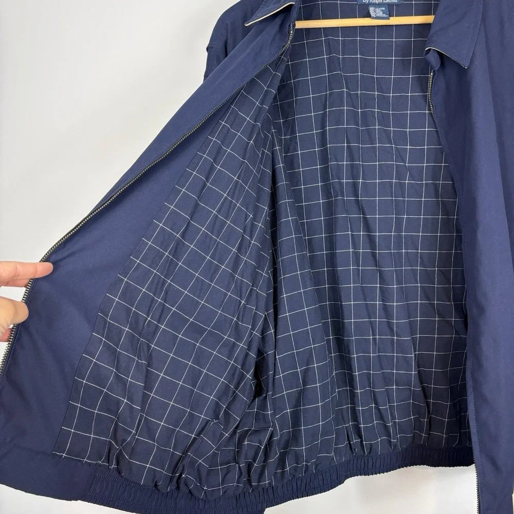 Vintage Polo Ralph Lauren Harrington Bomber Jacket Navy Blue XXL 2XL Plaid Lined